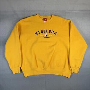 VTG 90s Pittsburgh Steelers Sweatshirt Mens XL/XXL Yellow NFL Fleece Crewneck